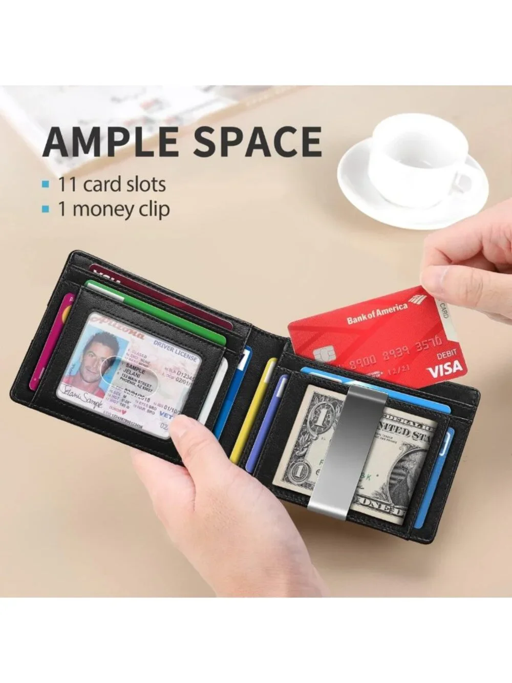 Slim RFID Blocking Money Clip Wallet for Men & Teens | 11 Card Minimalist Bifold